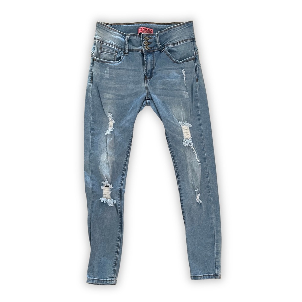 Wax Jean Distressed Light Wash Mid Rise Skinny Jeans Size 7